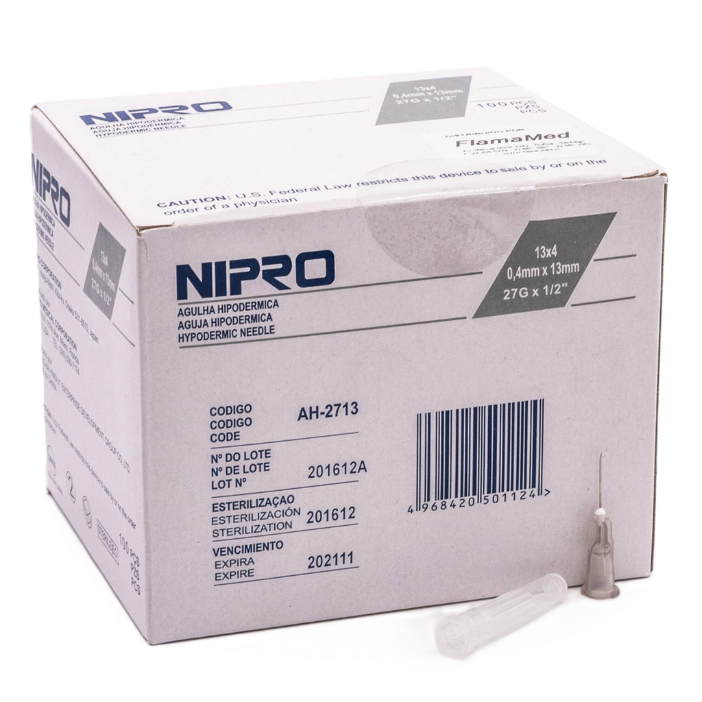 AGUJA HIPODERMICA N. 27 X 1/2 X 100 UND